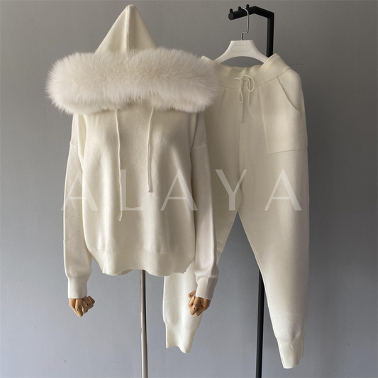 Fur Hood Loungewear Set