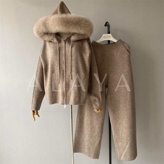 Fur Hood Flared Loungewear Set