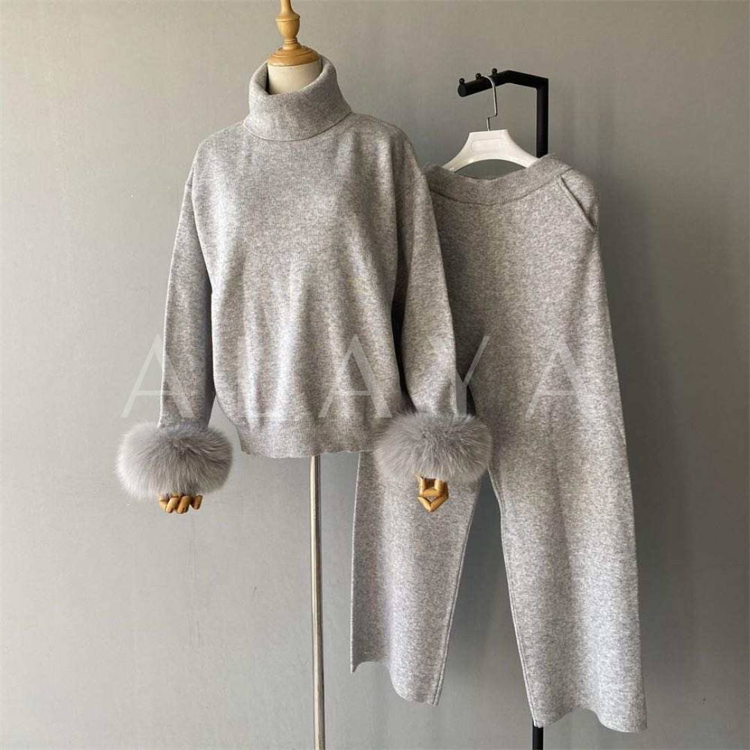 Fur Cuff Loungewear Set