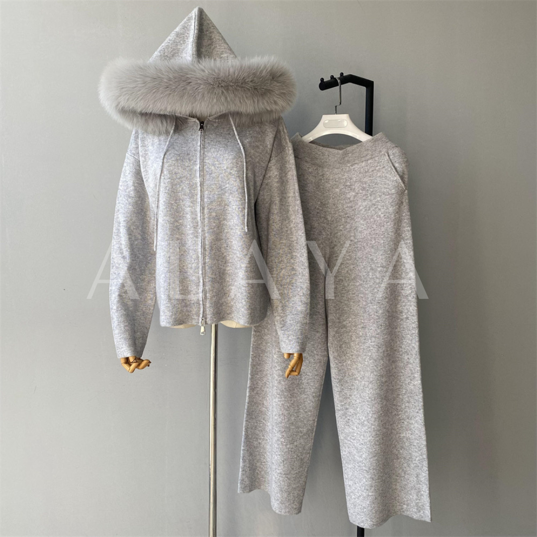 Fur Hood Flared Loungewear Set