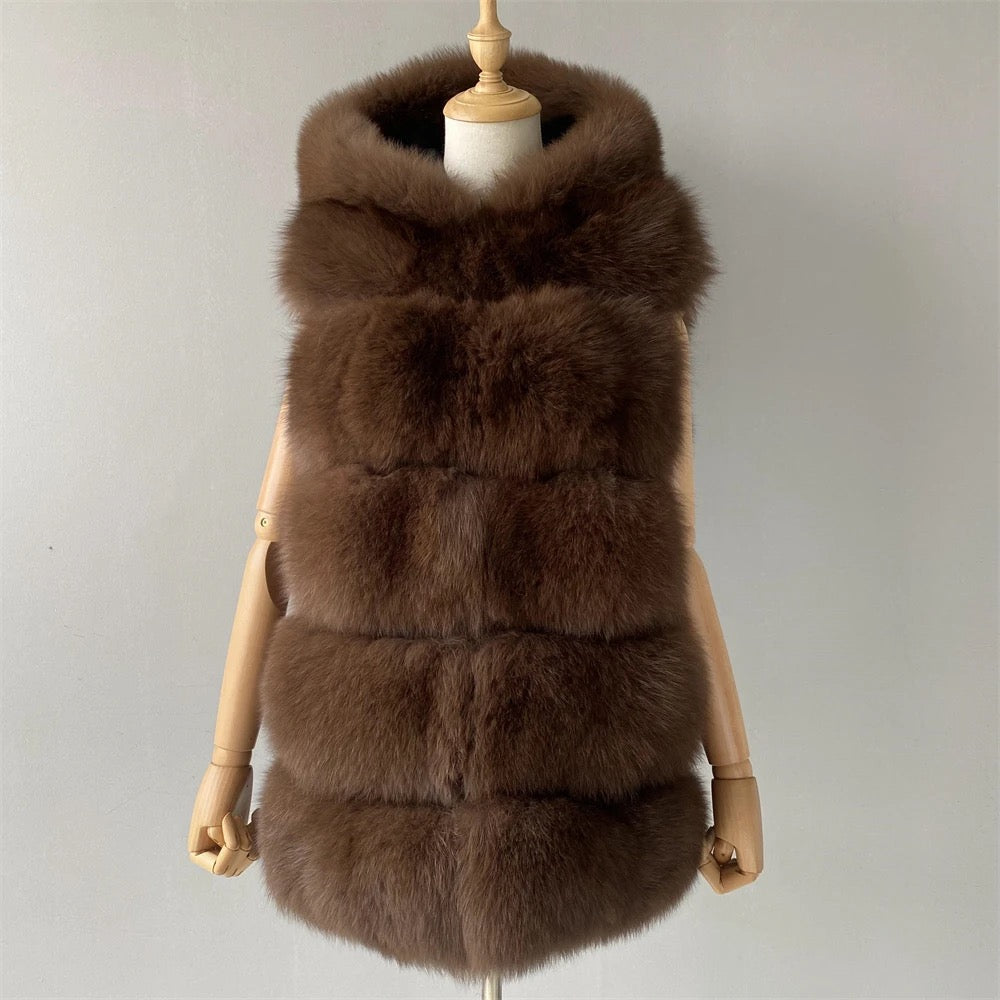 5 Row Fox Fur Hooded Gilet