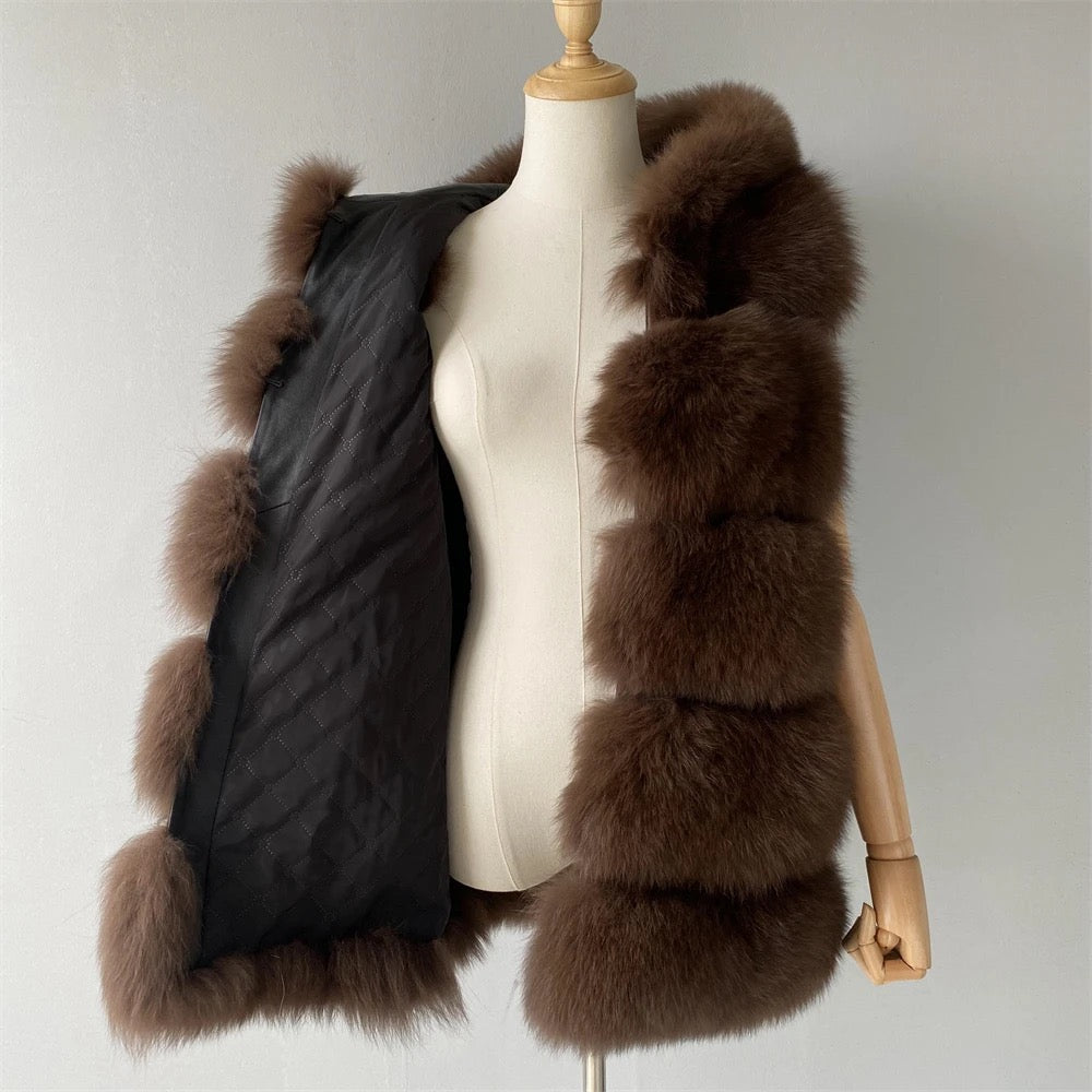 5 Row Fox Fur Hooded Gilet