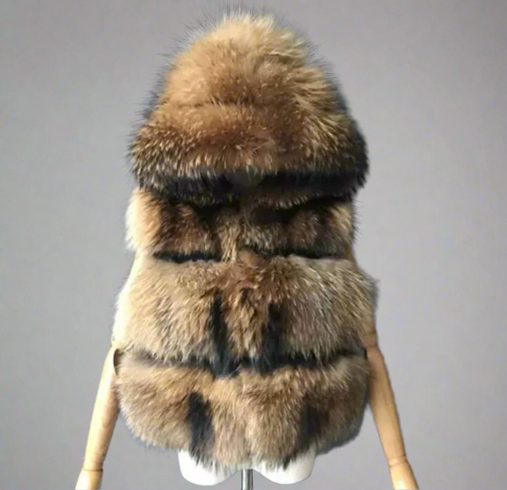 3 Row Fox Fur Hooded Gilet