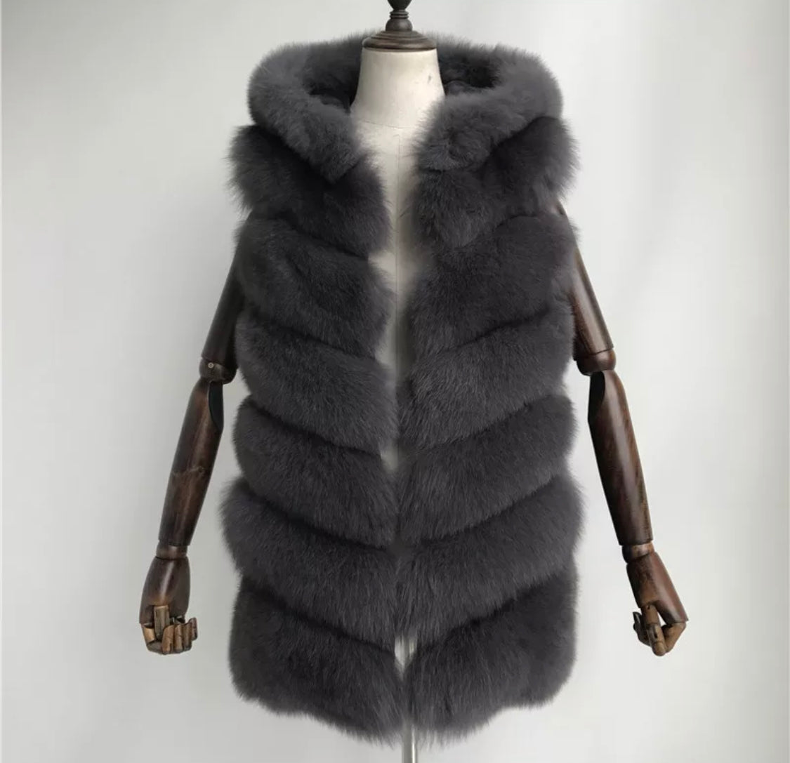 6 Row Fox Fur Hooded Gilet